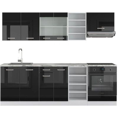 Gabinete de Cocina Vicco - Negro Brillante/Blanco - 240cm - Diseño Modular Gabinete de Cocina Vicco - Negro Brillante/Blanco - 240cm - Diseño Modular