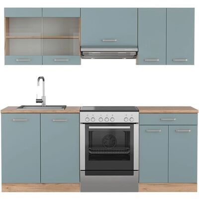 Conjunto de Cocina Modular Vicco R-Line - Azul-Gris / Roble Oscuro - 200cm Conjunto de Cocina Modular Vicco R-Line - Azul-Gris / Roble Oscuro - 200cm