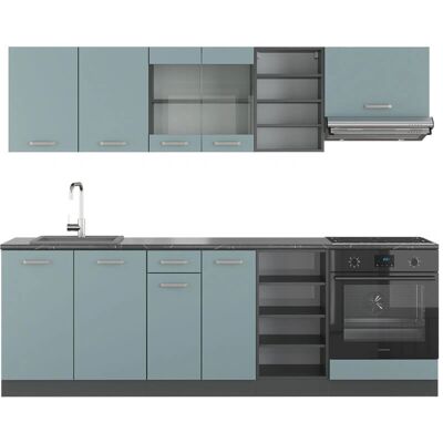 Gabinete de Cocina Vicco - 240cm, Gris Azulado/Antracita - R-Line Gabinete de Cocina Vicco - 240cm, Gris Azulado/Antracita - R-Line