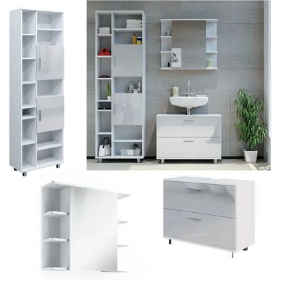 Conjunto de muebles de baño Vicco Ilias - Elegante, 3 piezas, Blanco alto brillo Conjunto de muebles de baño Vicco Ilias - Elegante, 3 piezas, Blanco alto brillo