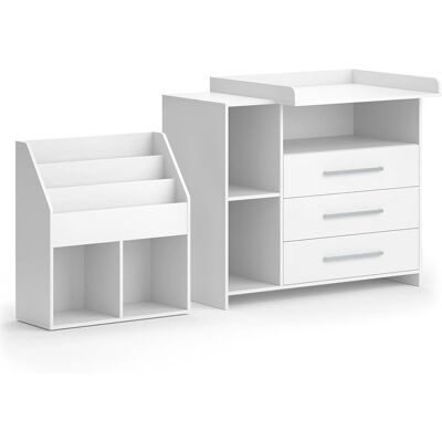 Ensemble chambre d'enfants Vicco Oskar - Blanc, 2 pièces, Table à langer & étagères - Publicité Ensemble chambre d'enfants Vicco Oskar - Blanc, 2 pièces, Table à langer & étagères - Publicité