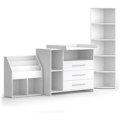 Conjunto de Muebles de Bebé Vicco Oskar - Blanco - 3 Piezas, Cambiador, Estantes para juguetes y libros Conjunto de Muebles de Bebé Vicco Oskar - Blanco - 3 Piezas, Cambiador, Estantes para juguetes y libros