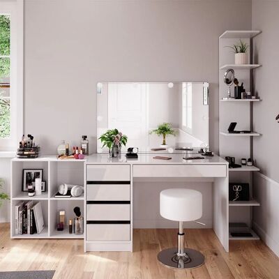 Coiffeuse Vicco Sherry Blanc Brillant - Rangement & Miroir - Publicité Coiffeuse Vicco Sherry Blanc Brillant - Rangement & Miroir - Publicité