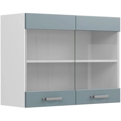 Gabinete de Pared Vicco R-Line - Puertas de Cristal, 80cm, Azul-Blanco Gabinete de Pared Vicco R-Line - Puertas de Cristal, 80cm, Azul-Blanco
