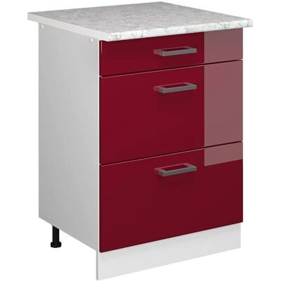 Mueble universal Vicco R-Line - 60cm, Burdeos Rojo, Alto brillo, 3 cajones Mueble universal Vicco R-Line - 60cm, Burdeos Rojo, Alto brillo, 3 cajones