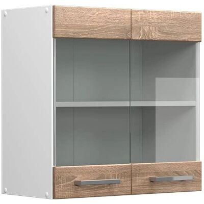 Mueble Alto Vicco - Sonoma/Blanco - Puertas de Cristal - 60cm - Montaje en Pared Mueble Alto Vicco - Sonoma/Blanco - Puertas de Cristal - 60cm - Montaje en Pared