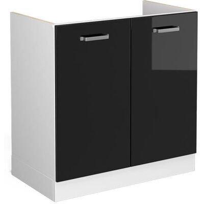 Mueble bajo para el fregadero R-Line - Negro brillo intenso, Blanco - 80 cm Gabinete de baño Mueble bajo para el fregadero R-Line - Negro brillo intenso, Blanco - 80 cm Gabinete de baño