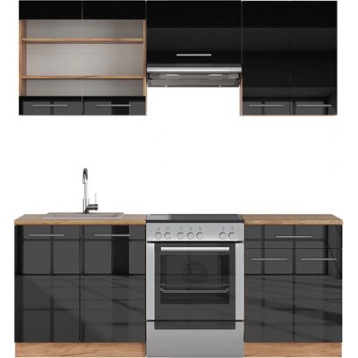 Vicco - Mueble de cocina Fame-Line, Antracita brillo intenso/roble dorado eléctrico, 200 cm - Mueble de cocina Vicco - Mueble de cocina Fame-Line, Antracita brillo intenso/roble dorado eléctrico, 200 cm - Mueble de cocina