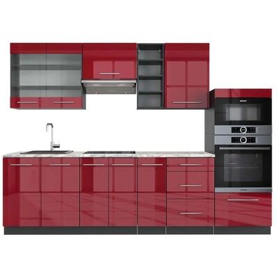 Vicco - Mueble de cocina Fame-Line - 280cm, Burdeos, Antracita, Mármol Vicco - Mueble de cocina Fame-Line - 280cm, Burdeos, Antracita, Mármol