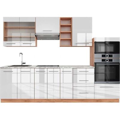 Vicco Modelo Fame-Line Gabinete de Cocina - Blanco Brillo / Roble Dorado - Mueble de Cocina Vicco Modelo Fame-Line Gabinete de Cocina - Blanco Brillo / Roble Dorado - Mueble de Cocina