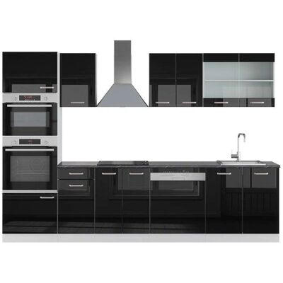 Gabinete de Cocina Vicco - R-Line Negro Brillo/Blanco - 300cm Gabinete de Cocina Vicco - R-Line Negro Brillo/Blanco - 300cm