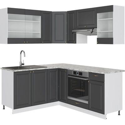 Vicco - Muebles de esquina de cocina - Antracita-Oro/Blanco - 160x190 cm - Mármol Vicco - Muebles de esquina de cocina - Antracita-Oro/Blanco - 160x190 cm - Mármol