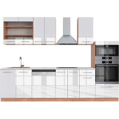 Vicco Mueble de cocina - Fame-Line, 300cm, Blanco brillo intenso/roble dorado - Mueble de cocina Vicco Mueble de cocina - Fame-Line, 300cm, Blanco brillo intenso/roble dorado - Mueble de cocina