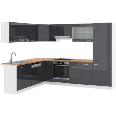 Vicco Cocina en L - Antracita Brillante/Blanco - 227x287cm - Mueble de esquina Vicco Cocina en L - Antracita Brillante/Blanco - 227x287cm - Mueble de esquina