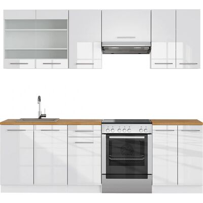 Vicco - Mueble de cocina Fame-Line, Blanco alto brillo/blanco, 240 cm, Roble Vicco - Mueble de cocina Fame-Line, Blanco alto brillo/blanco, 240 cm, Roble