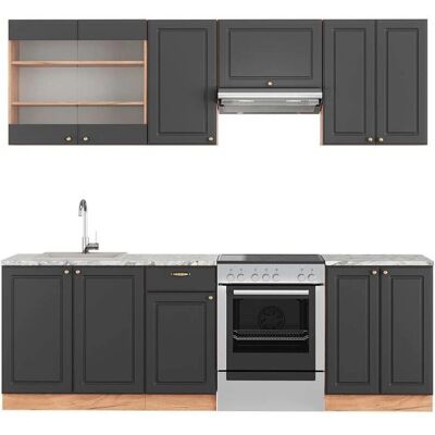 Vicco - Mueble de cocina Fame-Line - Antracita/Casa de campo/Oak dorado - 240cm Vicco - Mueble de cocina Fame-Line - Antracita/Casa de campo/Oak dorado - 240cm