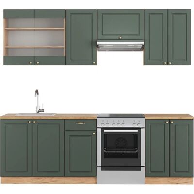 Vicco Mueble de Cocina - Modular 240cm Verde-Dorado Roble - Cocina Vicco Mueble de Cocina - Modular 240cm Verde-Dorado Roble - Cocina