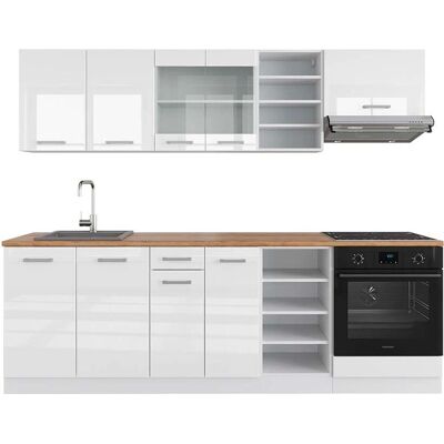 Gabinete de Cocina Vicco R-Line - Blanco Brillo / Roble - 240cm Gabinete de Cocina Vicco R-Line - Blanco Brillo / Roble - 240cm