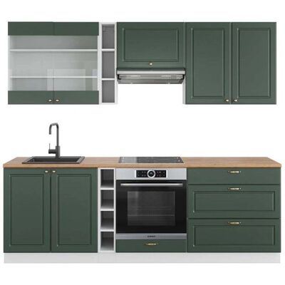Vicco - Mueble de cocina Fame-Line - 235cm - Blanco & Verde-Dorado - Muebles de cocina Vicco - Mueble de cocina Fame-Line - 235cm - Blanco & Verde-Dorado - Muebles de cocina