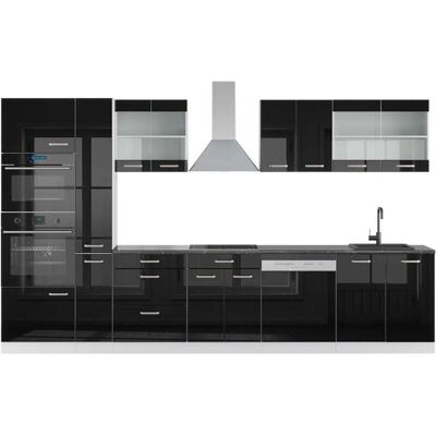 Armario de Cocina Vicco - R-Line Negro Brillante/Blanco - 350cm - Armario Cocina Armario de Cocina Vicco - R-Line Negro Brillante/Blanco - 350cm - Armario Cocina