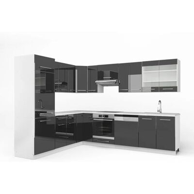 Cocina de esquina Fame-Line Vicco - Antracita brillo/blanco - 227x287 cm - Armario de cocina Cocina de esquina Fame-Line Vicco - Antracita brillo/blanco - 227x287 cm - Armario de cocina
