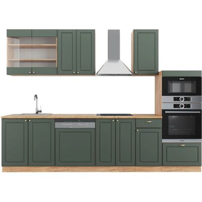 Gabinete de cocina Vicco - 300cm, Roble Verde-Dorado, Diseño Moderno Gabinete de cocina Vicco - 300cm, Roble Verde-Dorado, Diseño Moderno