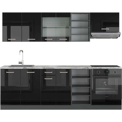 Vicco Mueble de Cocina R-Line, 240 cm, Negro/antracita, Brillante - Armario de Cocina Vicco Mueble de Cocina R-Line, 240 cm, Negro/antracita, Brillante - Armario de Cocina