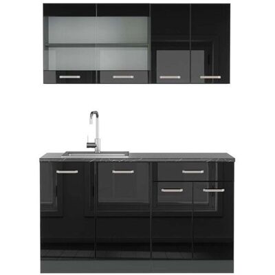 Vicco Cocina R-Line - 140 cm, Negro/antracita, Alto brillo - Gabinete de cocina Vicco Cocina R-Line - 140 cm, Negro/antracita, Alto brillo - Gabinete de cocina