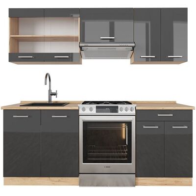 Gabinete de Cocina Vicco R-Line - Antracita Brillante/Roble Dorado - 200cm Gabinete de Cocina Vicco R-Line - Antracita Brillante/Roble Dorado - 200cm