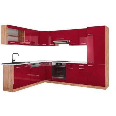 Vicco - Cocina en forma de L, brillo intenso/burdeos, 227 x 287 cm - Cocina Vicco - Cocina en forma de L, brillo intenso/burdeos, 227 x 287 cm - Cocina