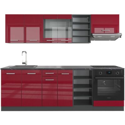 Vicco Modelo R-Line Mueble de Cocina - Modular, 240cm, Burdeos y Antracita Vicco Modelo R-Line Mueble de Cocina - Modular, 240cm, Burdeos y Antracita