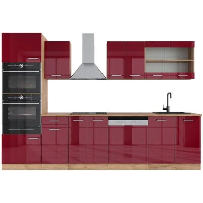 Mueble de Cocina Vicco - 300cm, Burdeos Brillante/Roble Dorado - ET Roble Mueble de Cocina Vicco - 300cm, Burdeos Brillante/Roble Dorado - ET Roble