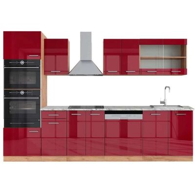 Mueble de cocina Vicco R-Line - 300cm, Burdeos brillo intenso/roble dorado Mueble de cocina Vicco R-Line - 300cm, Burdeos brillo intenso/roble dorado