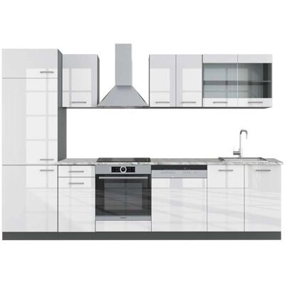 Vicco - Mueble de cocina R-Line, Blanco brillo/antracita, 300 cm - Muebles de Cocina Vicco - Mueble de cocina R-Line, Blanco brillo/antracita, 300 cm - Muebles de Cocina