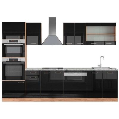 Mueble de cocina R-Line Vicco - 300cm, Negro/dorado, ET Mármol Mueble de cocina R-Line Vicco - 300cm, Negro/dorado, ET Mármol