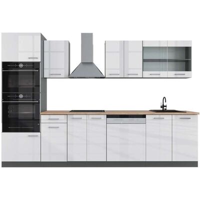 Vicco R-Line Cuisine Modulaire - 300cm, Blanc Brillant / Anthracite - Meubles de Cuisine - Publicité Vicco R-Line Cuisine Modulaire - 300cm, Blanc Brillant / Anthracite - Meubles de Cuisine - Publicité