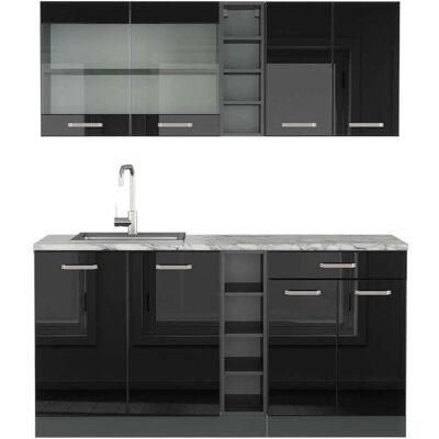 Vicco Mueble de Cocina - 160cm Brillante, Negro/antracita, Mármol - Cocina Vicco Mueble de Cocina - 160cm Brillante, Negro/antracita, Mármol - Cocina