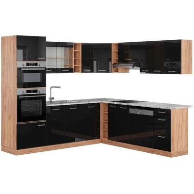 Vicco - Cocina esquinera - Negro/dorado de alto brillo, Mármol - 237x247 cm - Cocina esquinera Vicco - Cocina esquinera - Negro/dorado de alto brillo, Mármol - 237x247 cm - Cocina esquinera
