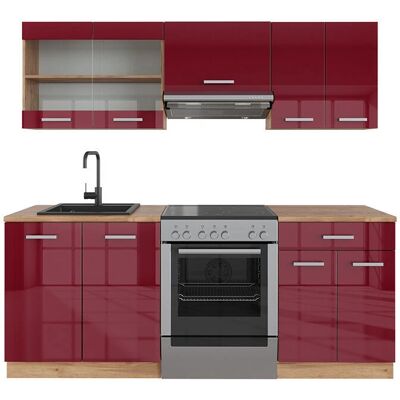 Vicco - Mueble de cocina R-Line Burdeos brillo intenso/roble dorado - Mueble de cocina Vicco - Mueble de cocina R-Line Burdeos brillo intenso/roble dorado - Mueble de cocina