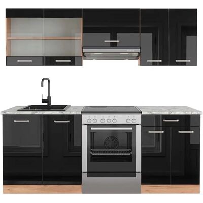 Vicco R-Line Mueble de Cocina - Negro/Dorado - 200cm - Mármol Vicco R-Line Mueble de Cocina - Negro/Dorado - 200cm - Mármol