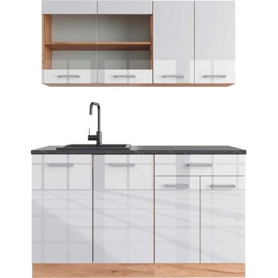 Vicco Mueble de Cocina - 140 cm, Blanco brillo/Roble dorado, Antracita Vicco Mueble de Cocina - 140 cm, Blanco brillo/Roble dorado, Antracita