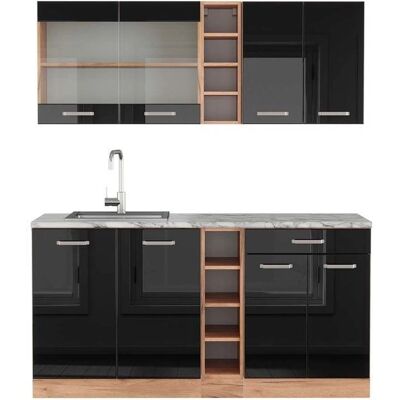 Vicco Modelo R-Line Gabinete de Cocina - Negro y Dorado - 160cm Vicco Modelo R-Line Gabinete de Cocina - Negro y Dorado - 160cm