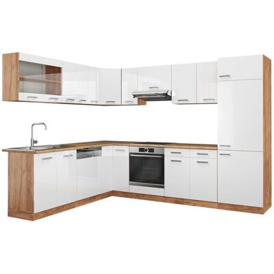 Vicco Cocina Esquinera R-Line - 227x287 cm, Blanco brillo/dorado roble Vicco Cocina Esquinera R-Line - 227x287 cm, Blanco brillo/dorado roble