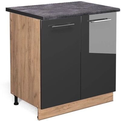 Armario bajo para fregadero Fame-Line - Antracita alto brillo/Roble dorado - Mueble de cocina Armario bajo para fregadero Fame-Line - Antracita alto brillo/Roble dorado - Mueble de cocina
