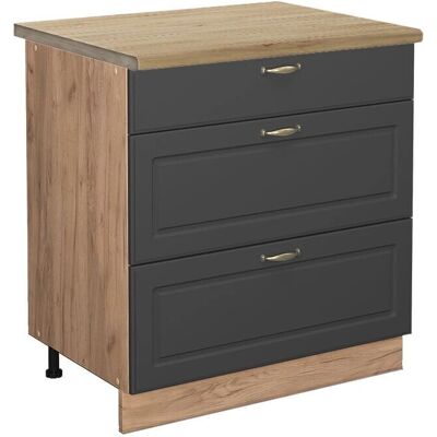Gabinete de Cocina Vicco Fame-Line - Antracita-oro - 80cm - 3 Cajones - Roble Gabinete de Cocina Vicco Fame-Line - Antracita-oro - 80cm - 3 Cajones - Roble
