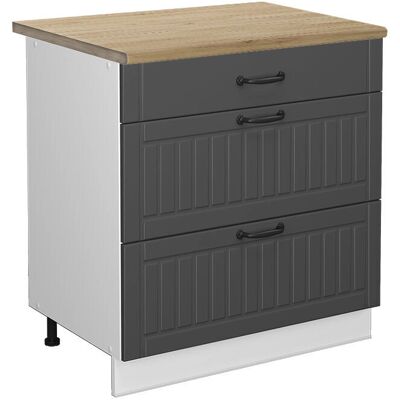 Vicco - Mueble bajo de cocina, Antracita, 80cm con 3 cajones - Mueble de cocina Vicco - Mueble bajo de cocina, Antracita, 80cm con 3 cajones - Mueble de cocina