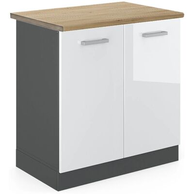Vicco Mueble de cocina bajo fregadero - Blanco alto brillo / Antracita - 80cm - R-Line Vicco Mueble de cocina bajo fregadero - Blanco alto brillo / Antracita - 80cm - R-Line
