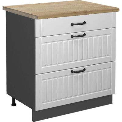 Mueble bajo de cocina Vicco Fame-Line - 80cm, Roble, Blanco, 3 Cajones Mueble bajo de cocina Vicco Fame-Line - 80cm, Roble, Blanco, 3 Cajones