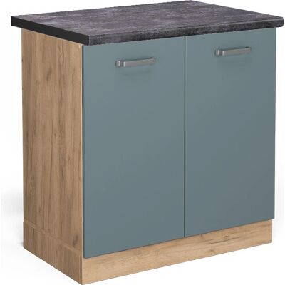 Gabinete de cocina Vicco R-Line, 80cm, Azul grisáceo / Roble dorado - Armario de cocina Gabinete de cocina Vicco R-Line, 80cm, Azul grisáceo / Roble dorado - Armario de cocina