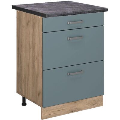 Gabinete de cocina Vicco R-Line - Azul grisáceo/roble dorado - 60cm con cajones Gabinete de cocina Vicco R-Line - Azul grisáceo/roble dorado - 60cm con cajones